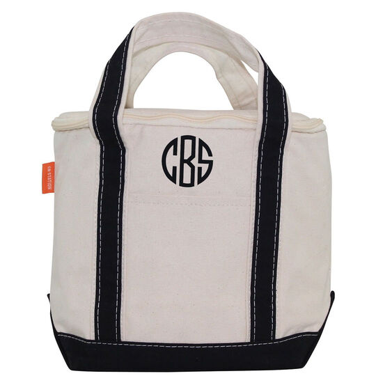 Personalized Black Striped Insulated Lunch Tote